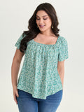 Floral Print Square Neckline Blouse