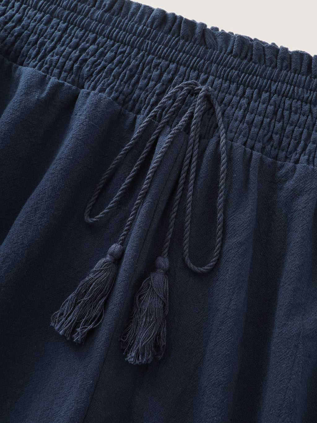 Cotton Wide Shirred Waistband Lace Hem Pants