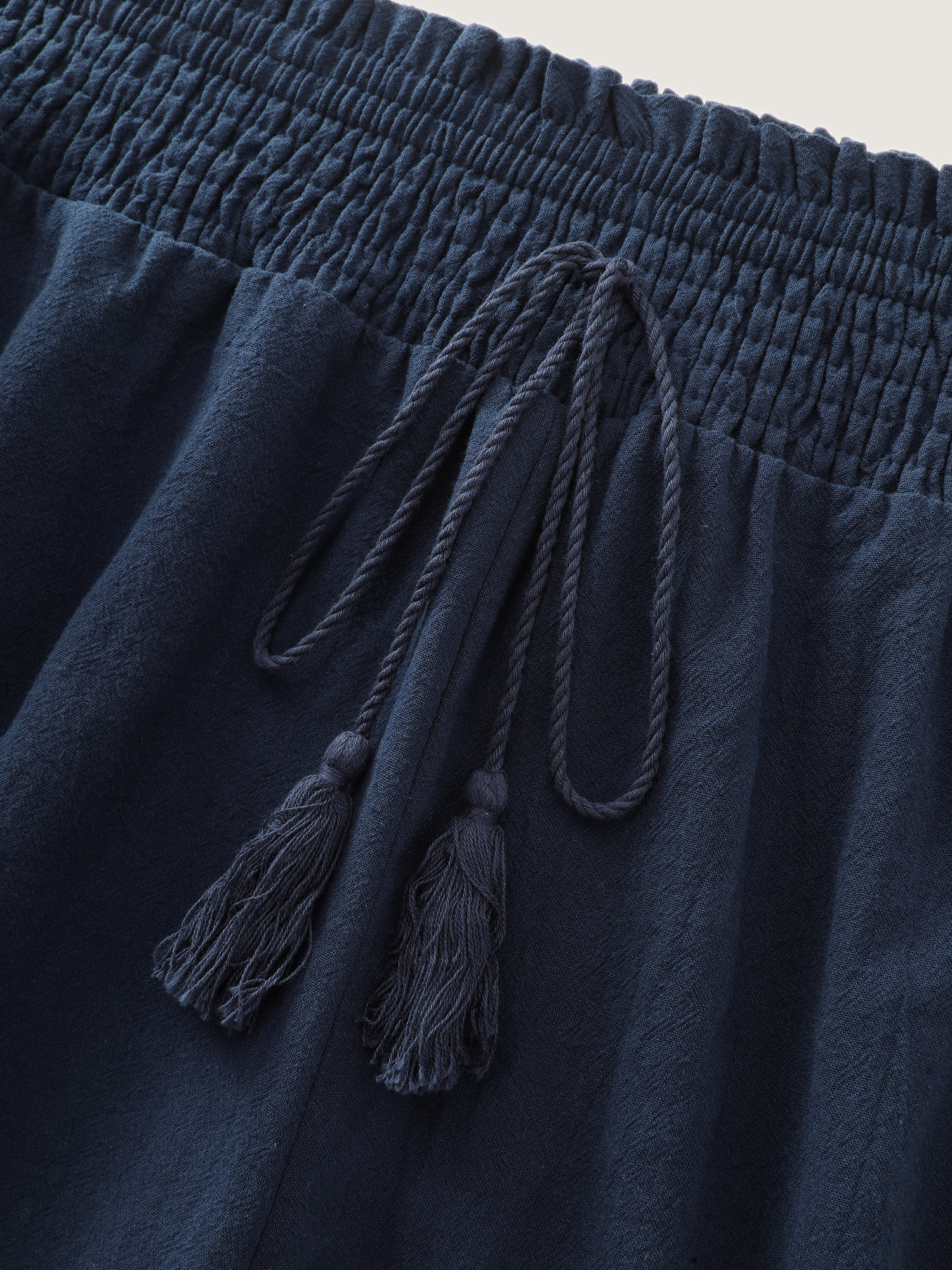 Cotton Wide Shirred Waistband Lace Hem Pants