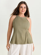 Cotton Linen Blend Sculpted Fit Tank Top