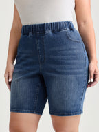 Stretchy Pull-On High Waist Pockets Denim Shorts