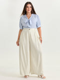 Cotton Linen Blend Wide-Leg Pants