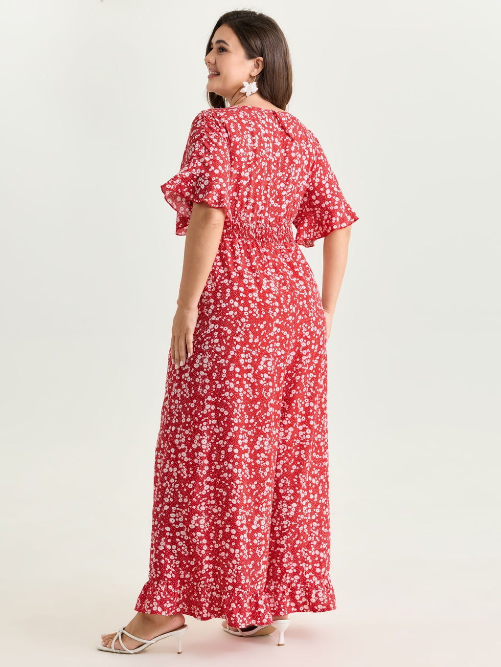 Ditsy Floral Print Ruffled Hem Jumpsuit