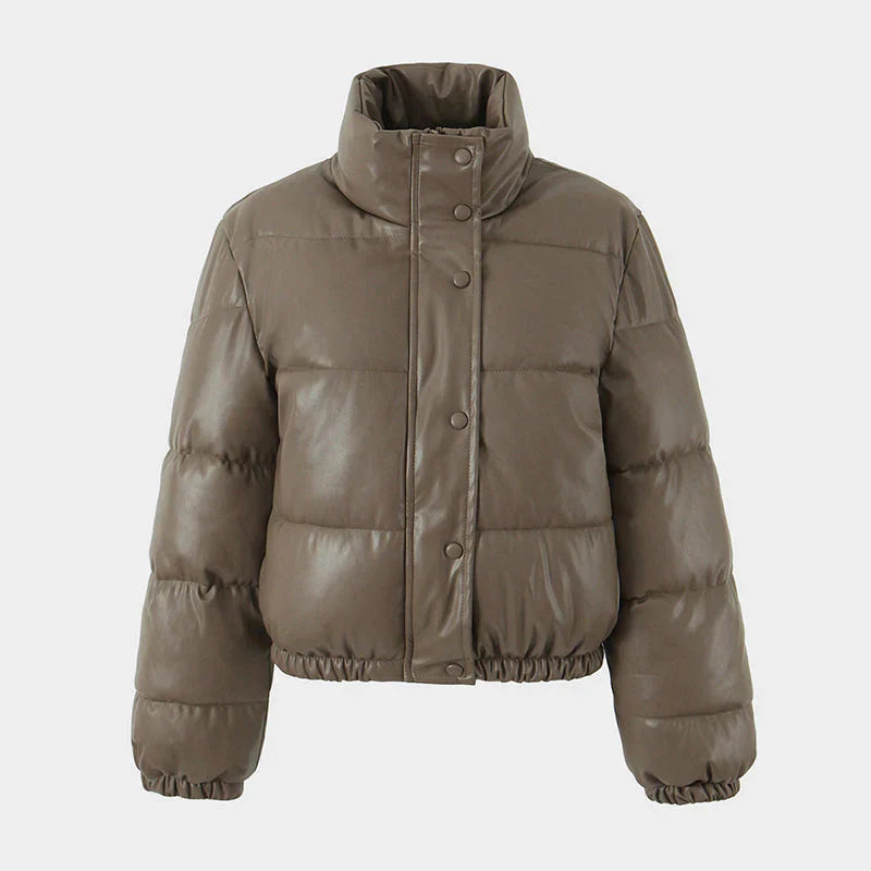 PU leather quilted jacket for women
