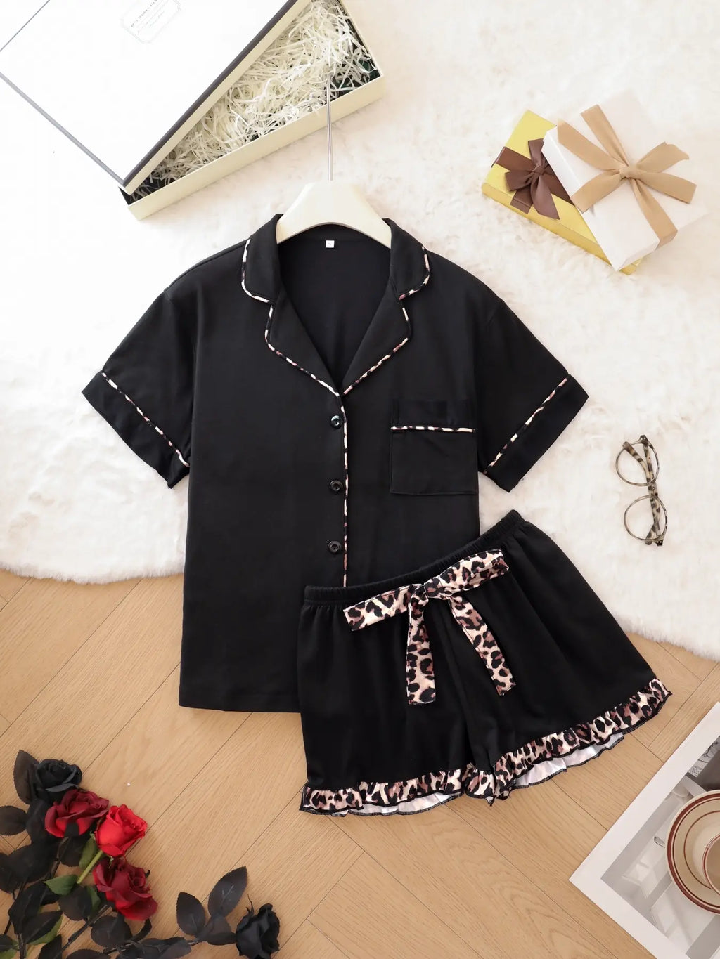 Women's Contrast Binding Pajama Two-piece Set
