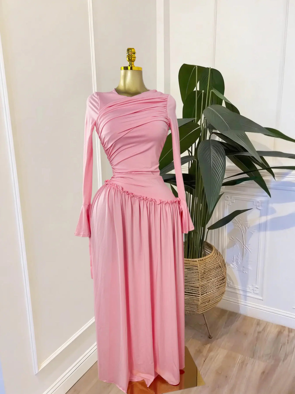 PULKRITU Elegant Chic Women's Long Sleeve O-Neck Big Swing Maxi Dress Woven, Fall & Winter Wear, Sweet Holiday Birthday Party Sexy Dress, Casual Style