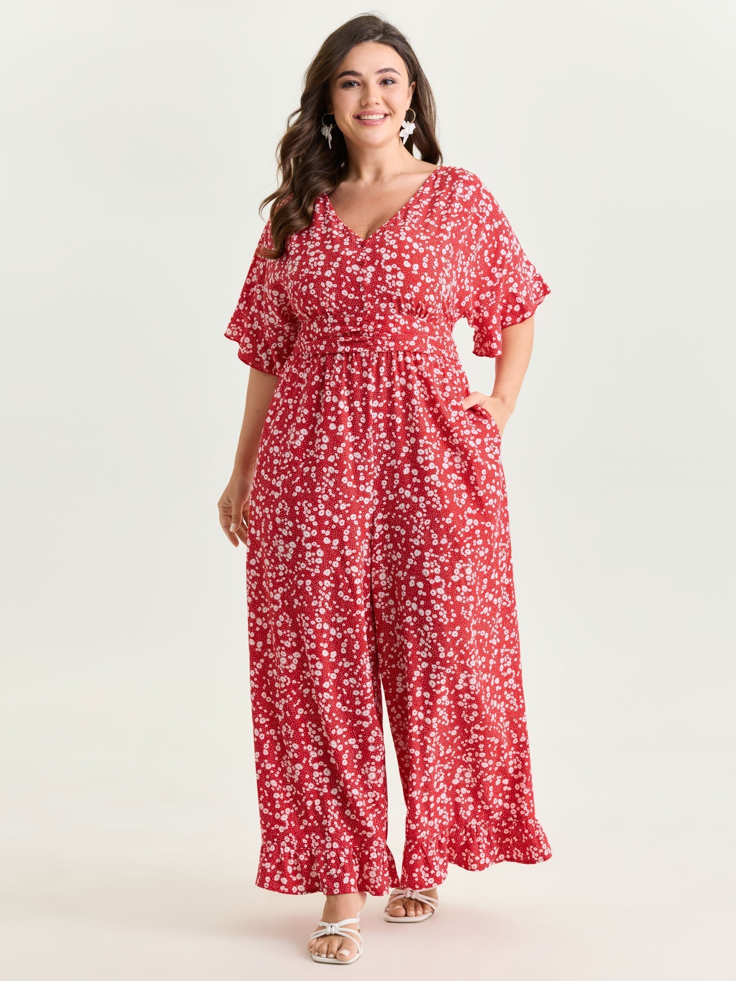 Ditsy Floral Print Ruffled Hem Jumpsuit