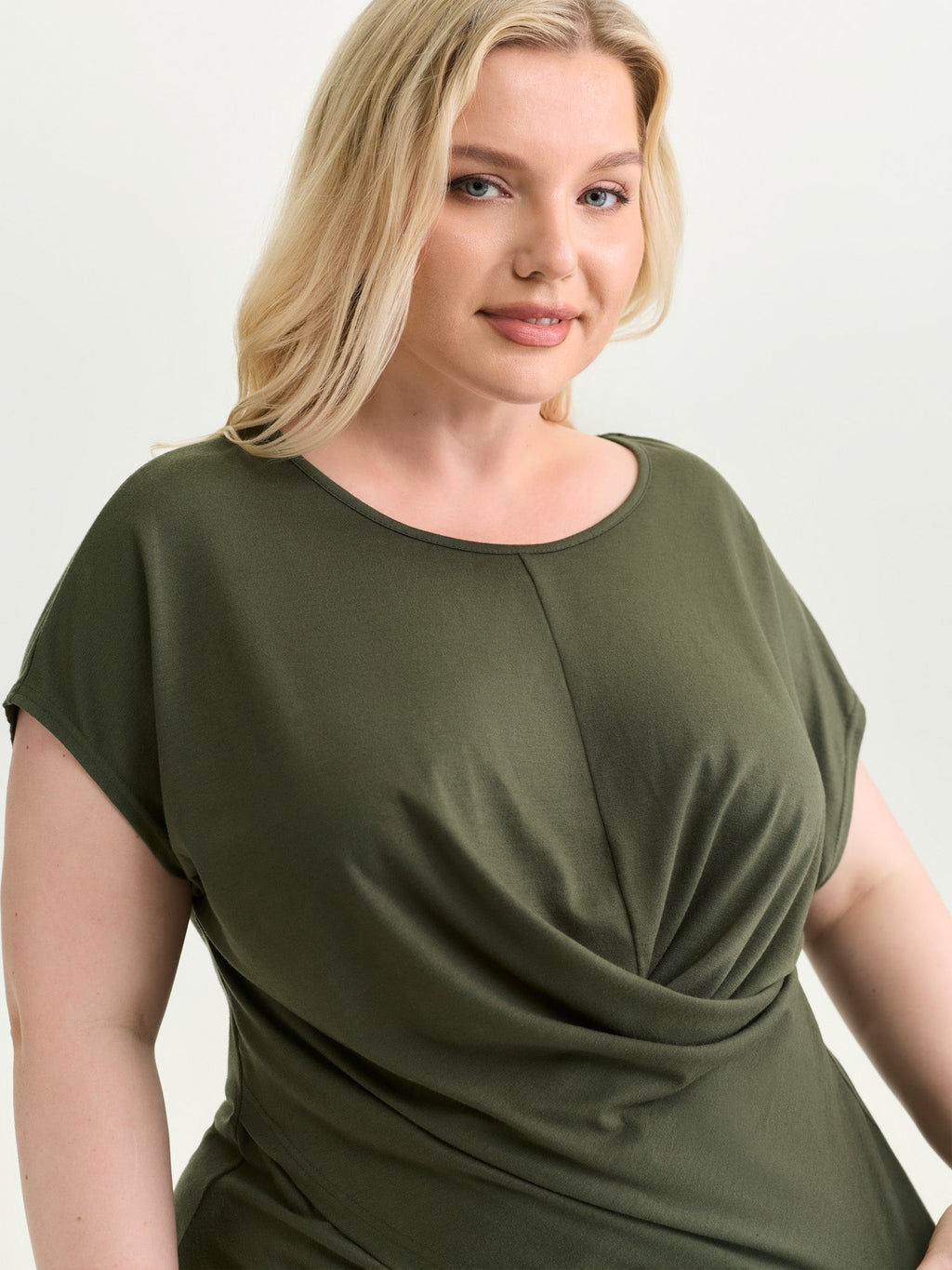 Supersoft Stretchy Overlap Pleated Knit Top