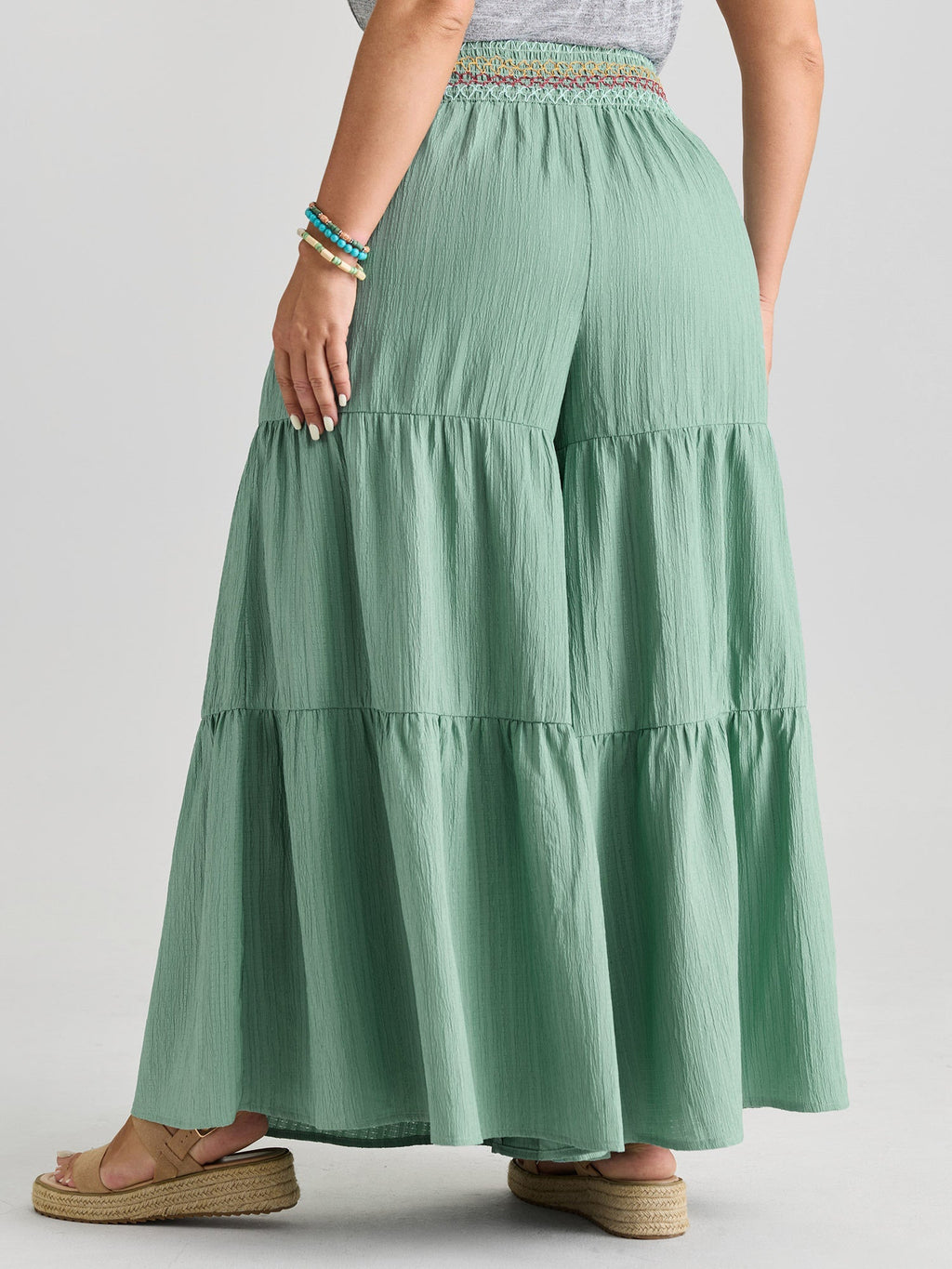 Tiered Shirred Waist Flare Pants