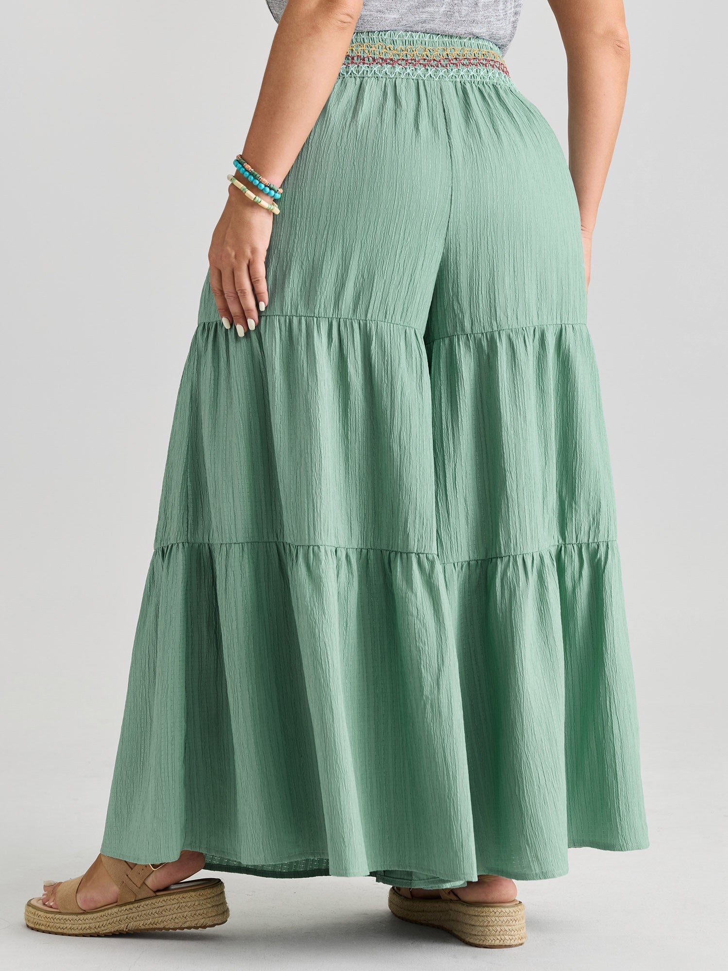 Tiered Shirred Waist Flare Pants