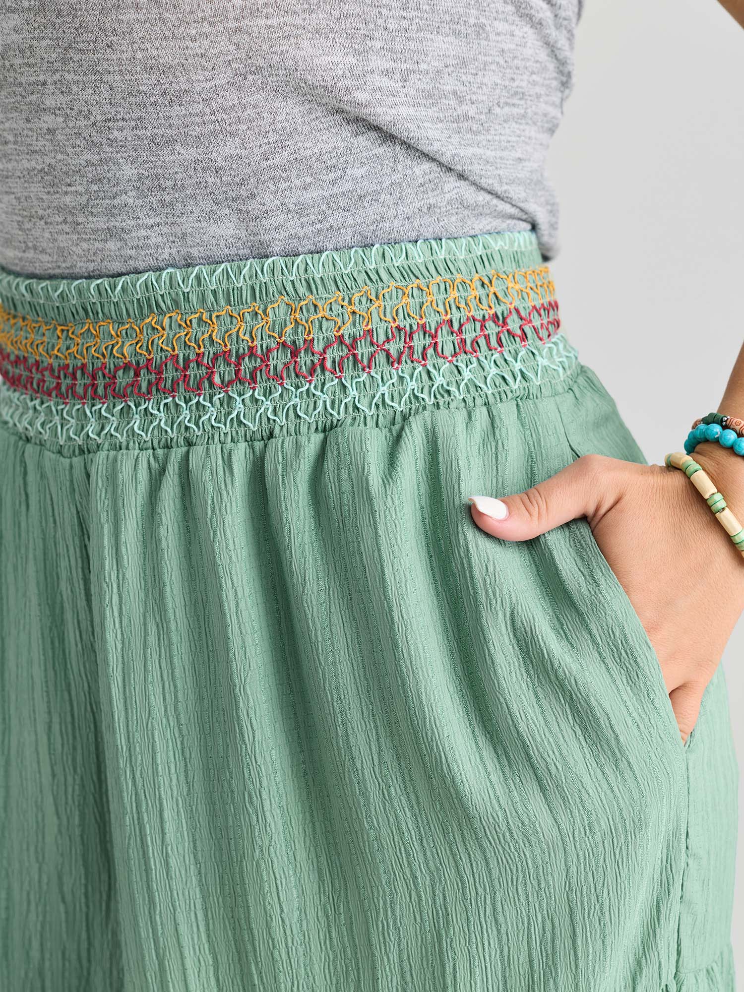 Tiered Shirred Waist Flare Pants