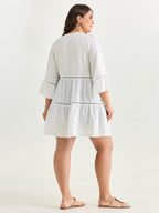 Supersoft Lace Trim Tiered Plain Open-Front Shirt