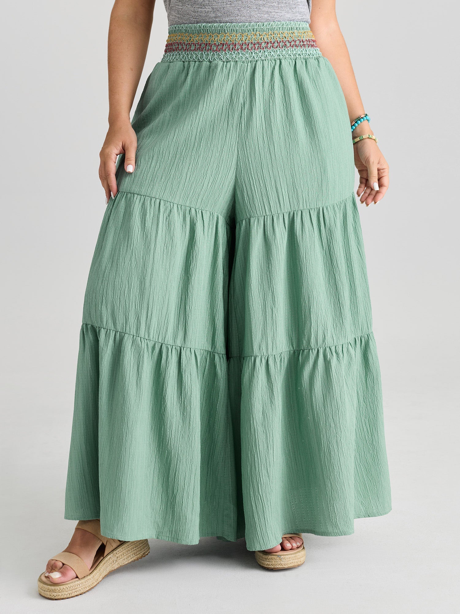 Tiered Shirred Waist Flare Pants