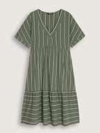 Striped Print V-Neck Midi Dress