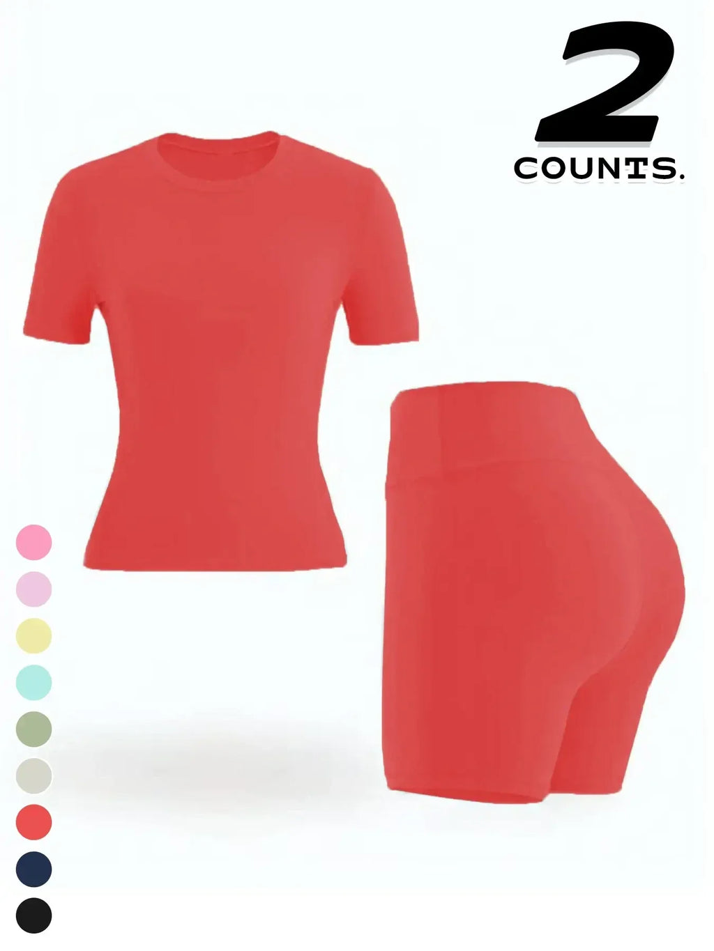 Women's Two-piece Set, Solid Color Tee & High Waist Skinny Shorts Tracksuit Set