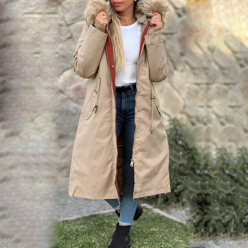Women's winter parka with hood and fur collar