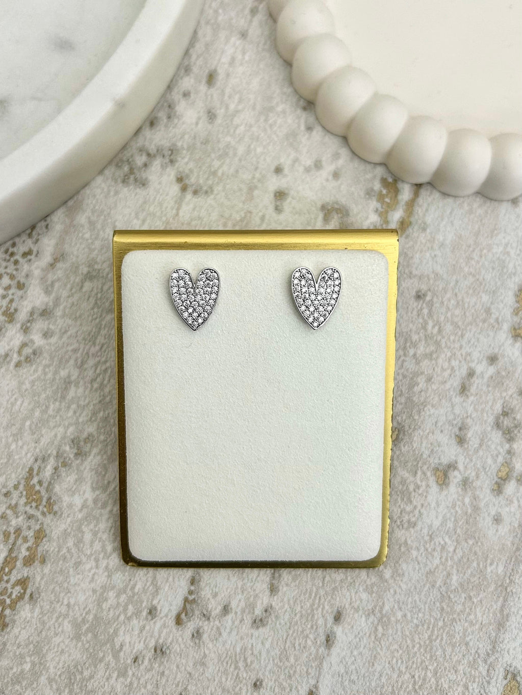 Diamante Disk Style Heart Earrings (2 Colours)
