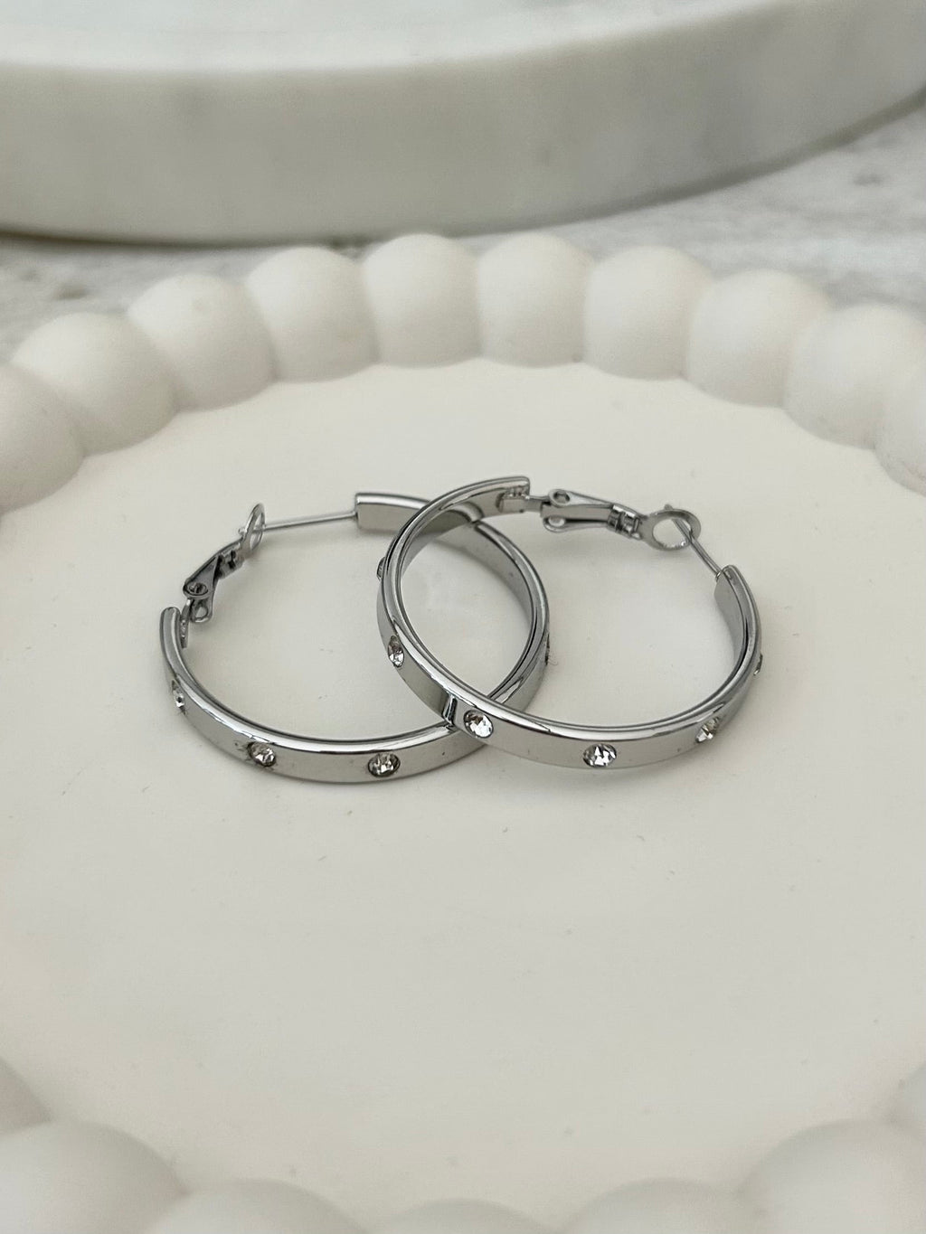 Slim Diamante Studded Hoop Earrings (2 Colours)