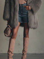 Gray Faux Fox Fur Eco Friendly Long Sleeve Jacket
