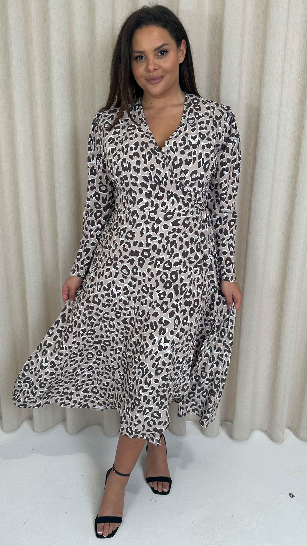 CurveWow Long Sleeve Wrap Dress Animal