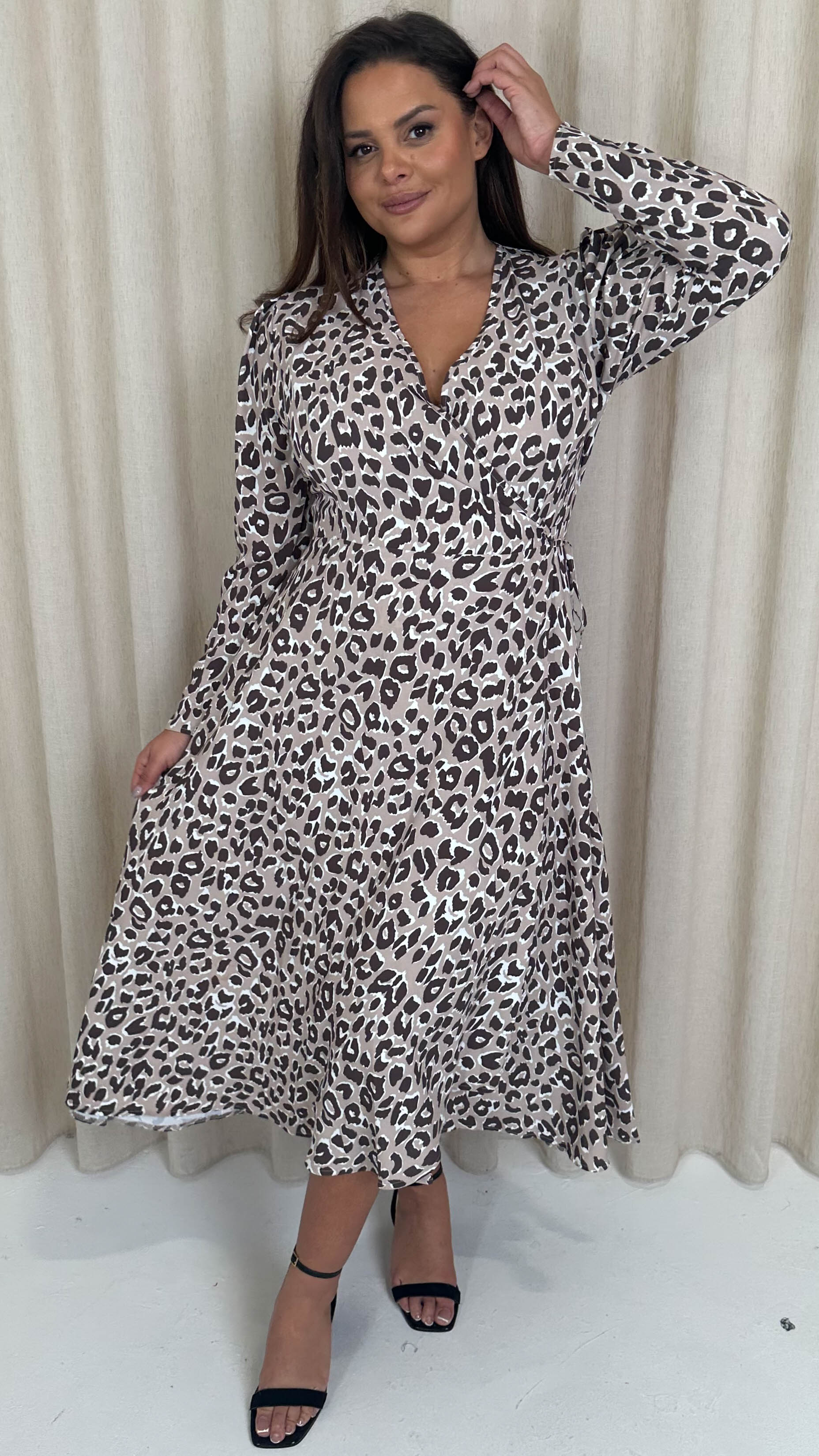 CurveWow Long Sleeve Wrap Dress Animal