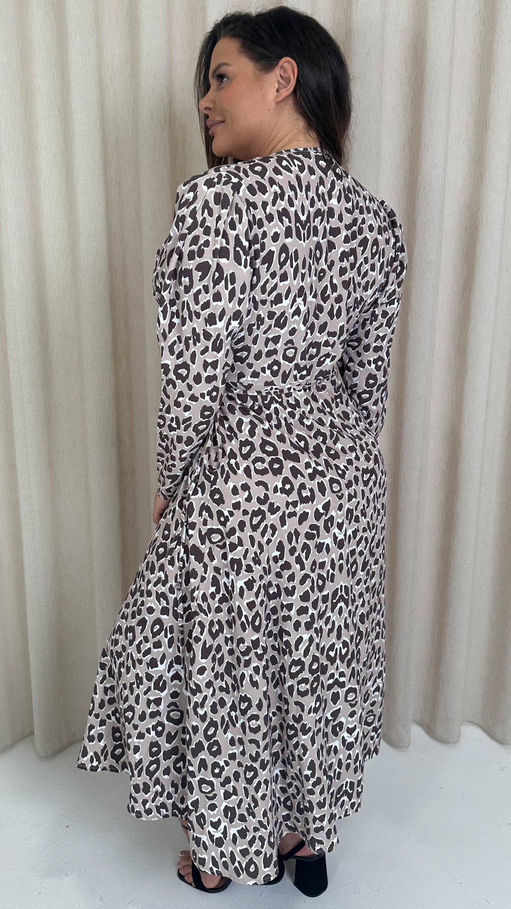CurveWow Long Sleeve Wrap Dress Animal
