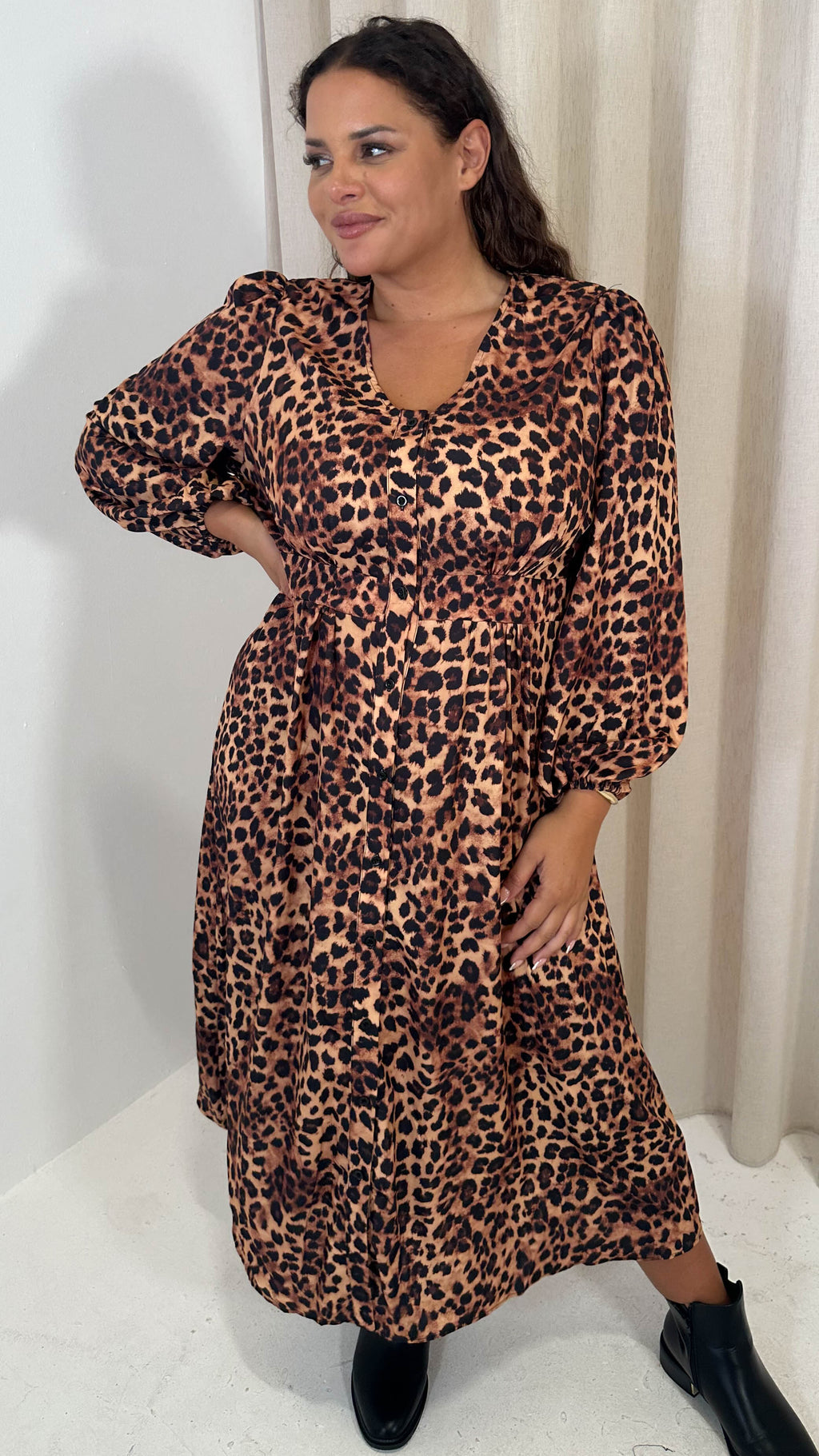 CurveWow Button Front Dress Leopard