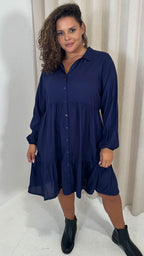 CurveWow Tiered Cargo Shirt Dress Navy