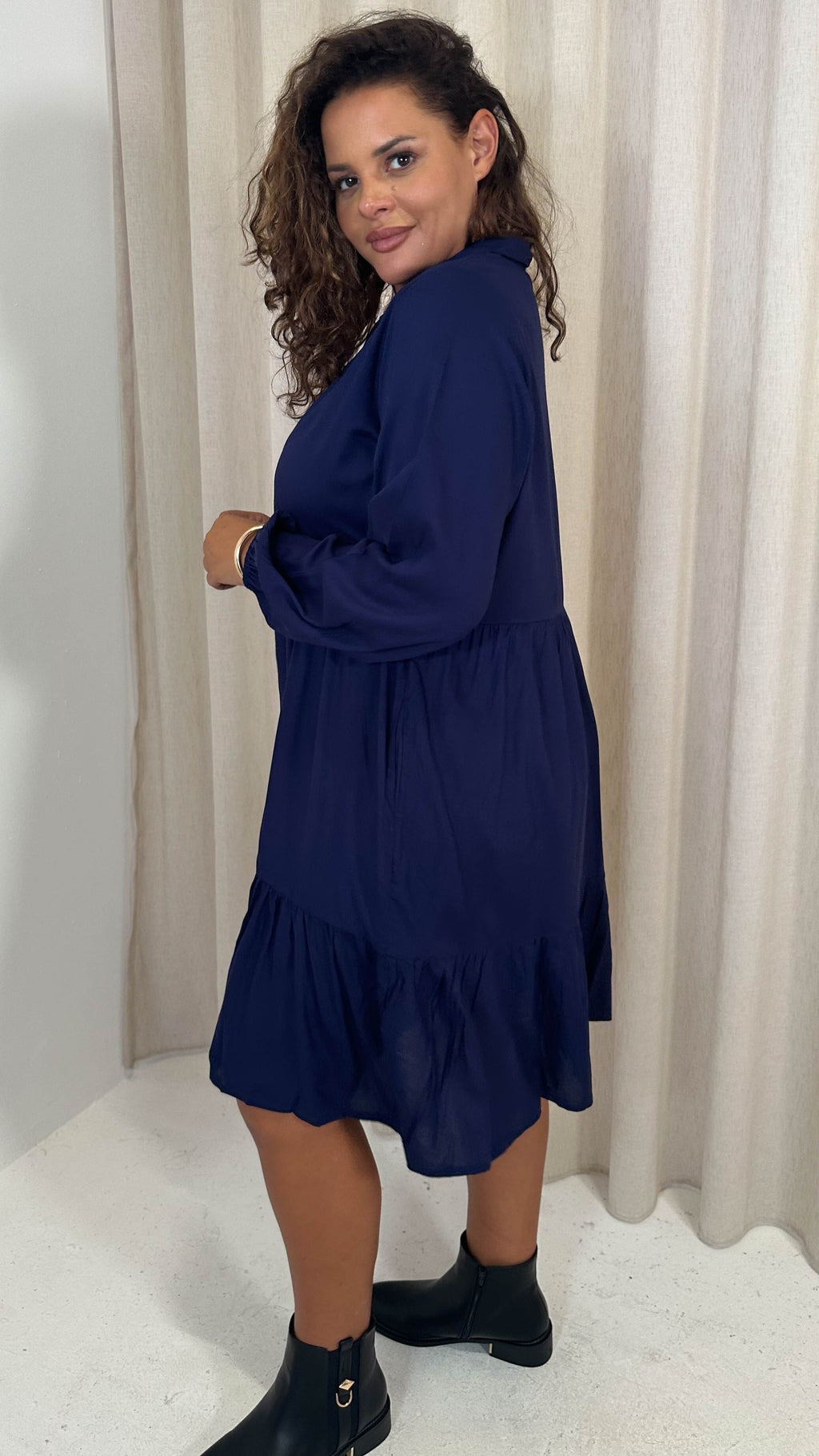 CurveWow Tiered Cargo Shirt Dress Navy