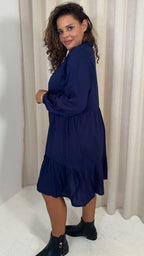 CurveWow Tiered Cargo Shirt Dress Navy