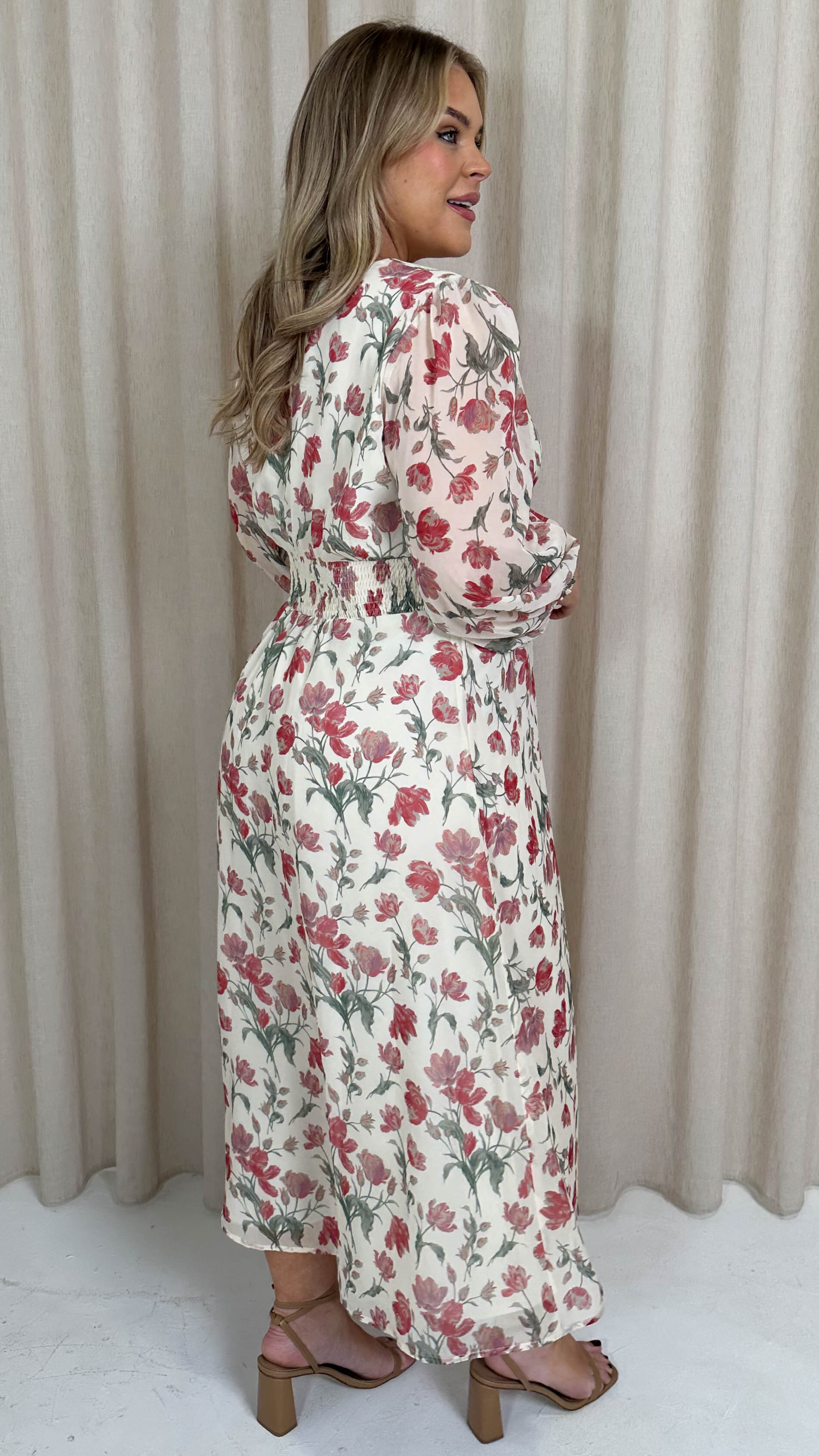 CurveWow Button Front Maxi Dress Ivory Floral