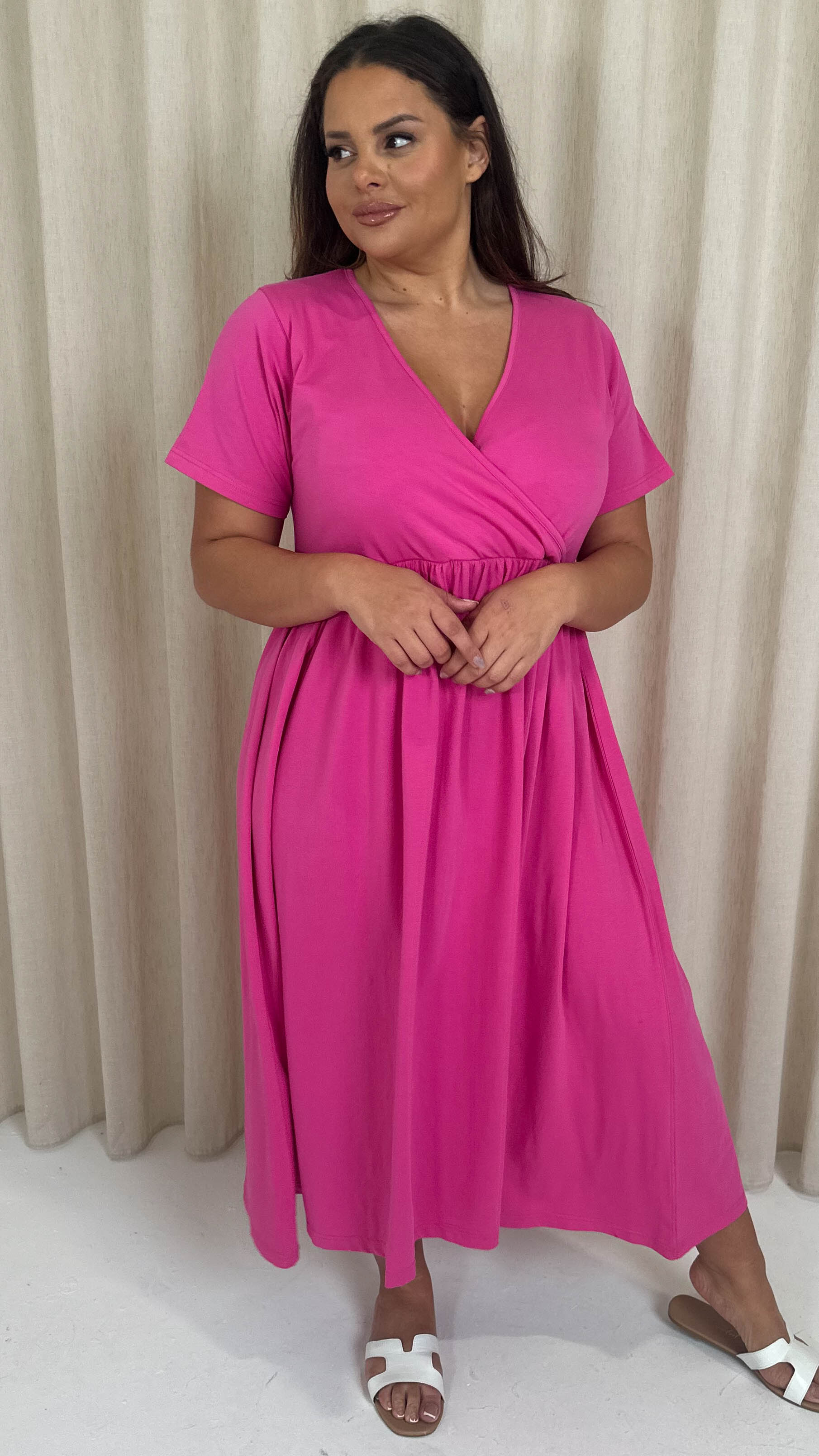 CurveWow Wrap Midi Dress Pink