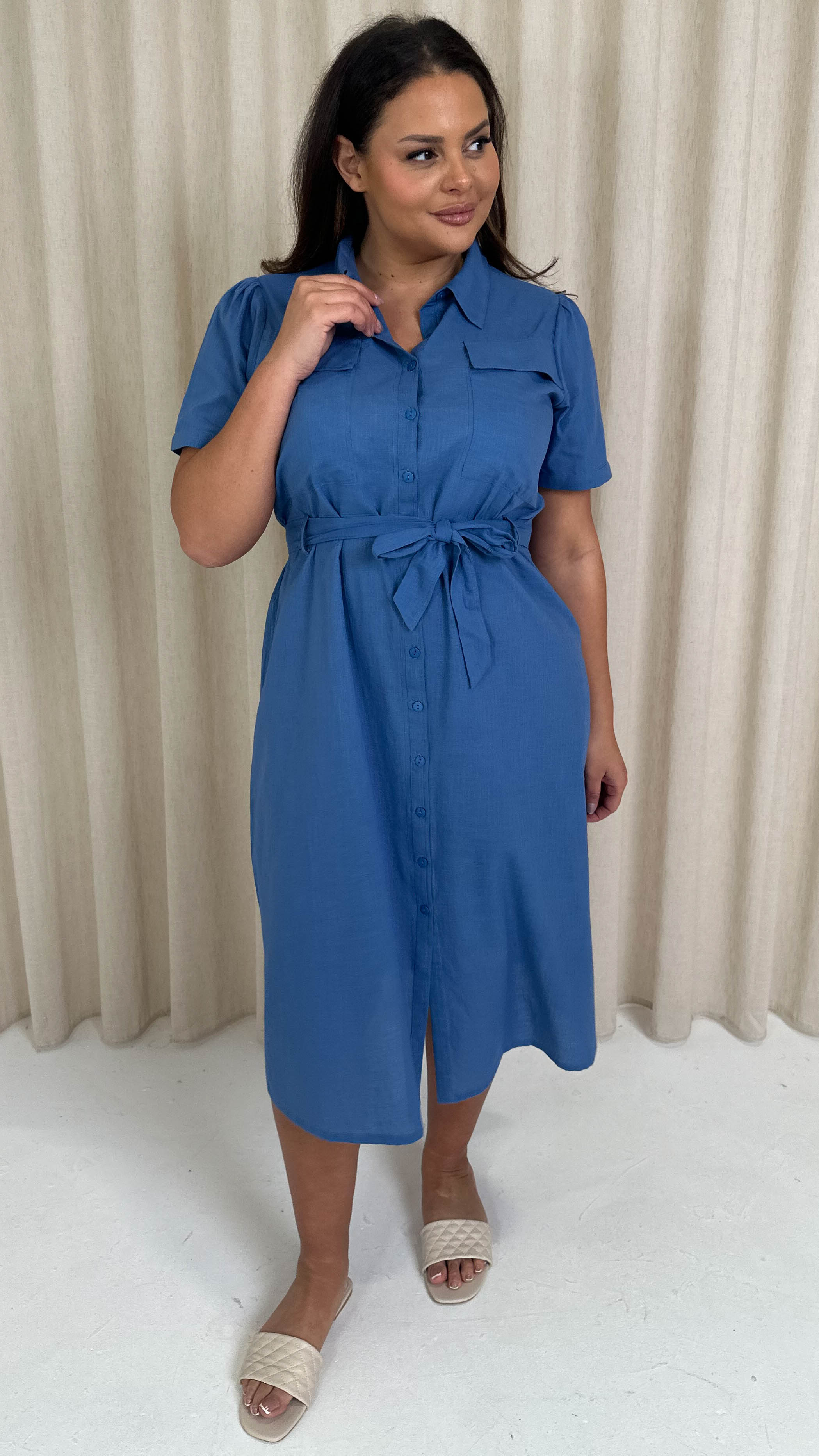 CurveWow SS Pocket Utility Dress Blue