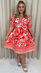 CurveWow Midi Smock Dress Red Tile