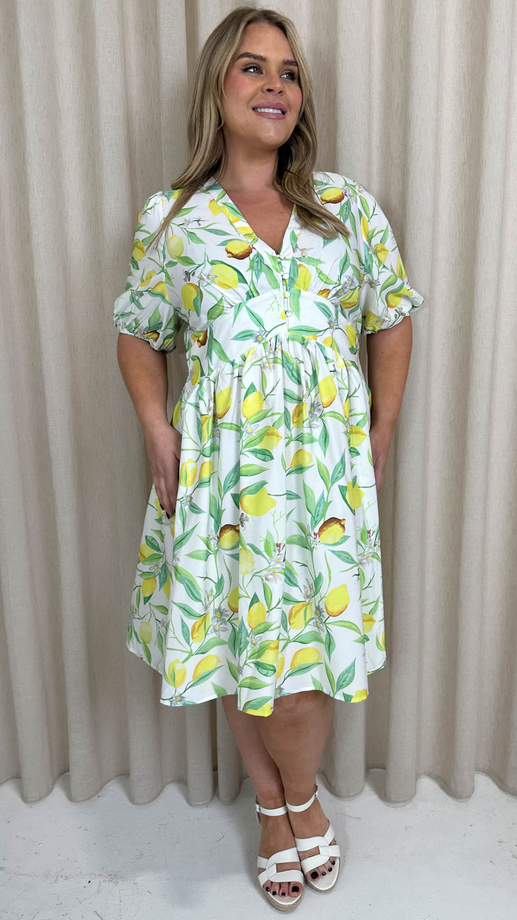 CurveWow Midi Smock Dress Lemon