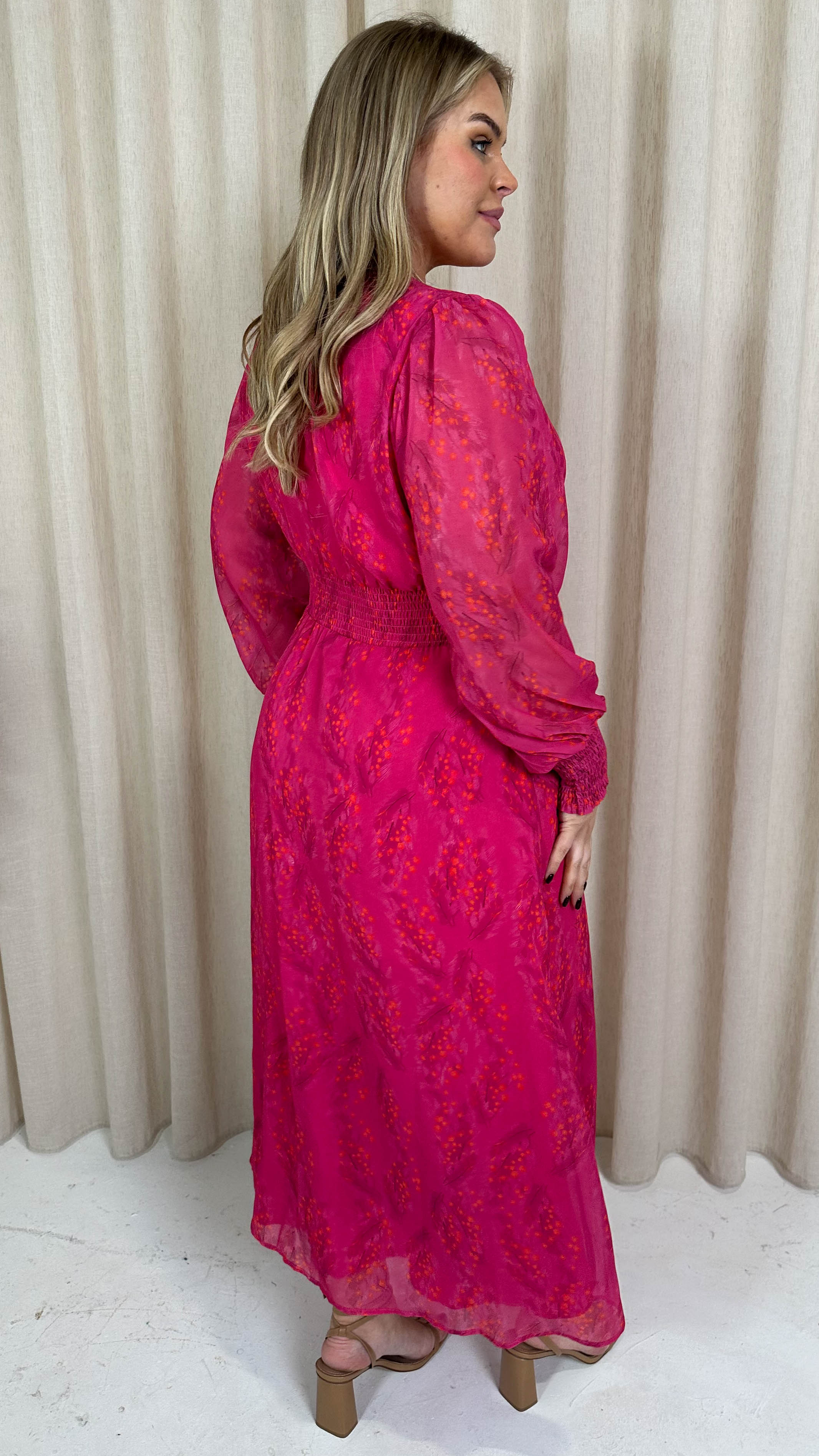 CurveWow Button Front Maxi Dress Magenta Floral