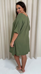 CurveWow Cotton Pocket Dress Khaki