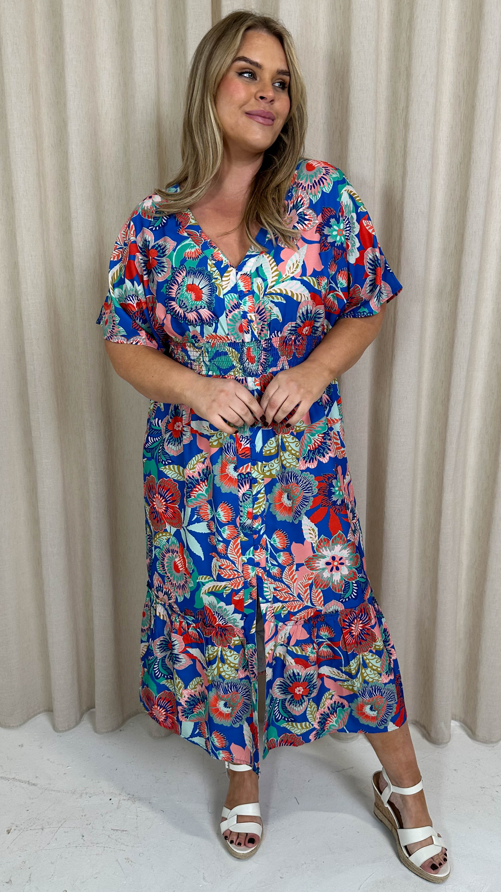 CurveWow Kimono Midaxi Dress Multi Floral