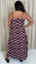 CurveWow Ruffle Tiered Maxi Dress Black Floral