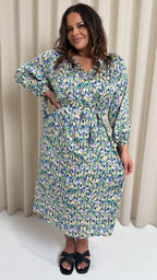 CurveWow V Neck Tie Waist Dress Multi Aztec