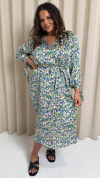 CurveWow V Neck Tie Waist Dress Multi Aztec