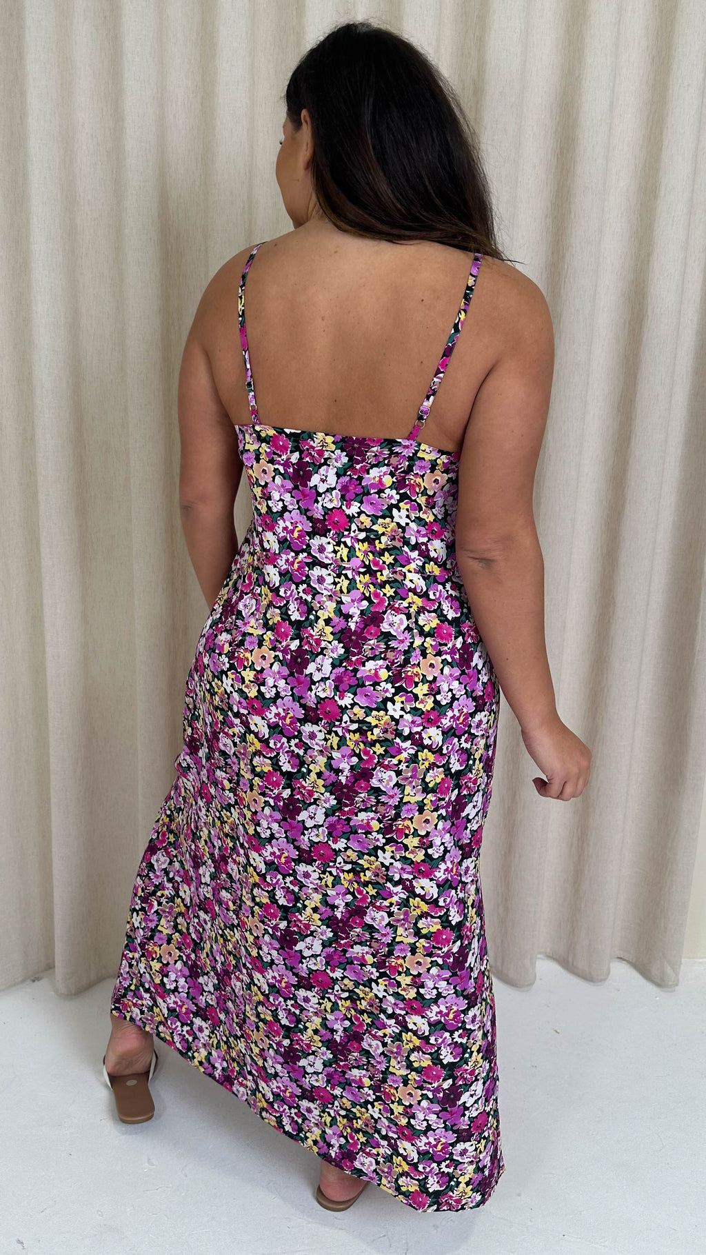 CurveWow Strappy Summer Tea Dress Pink Multi Floral