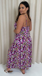 CurveWow Strappy Summer Tea Dress Pink Multi Floral