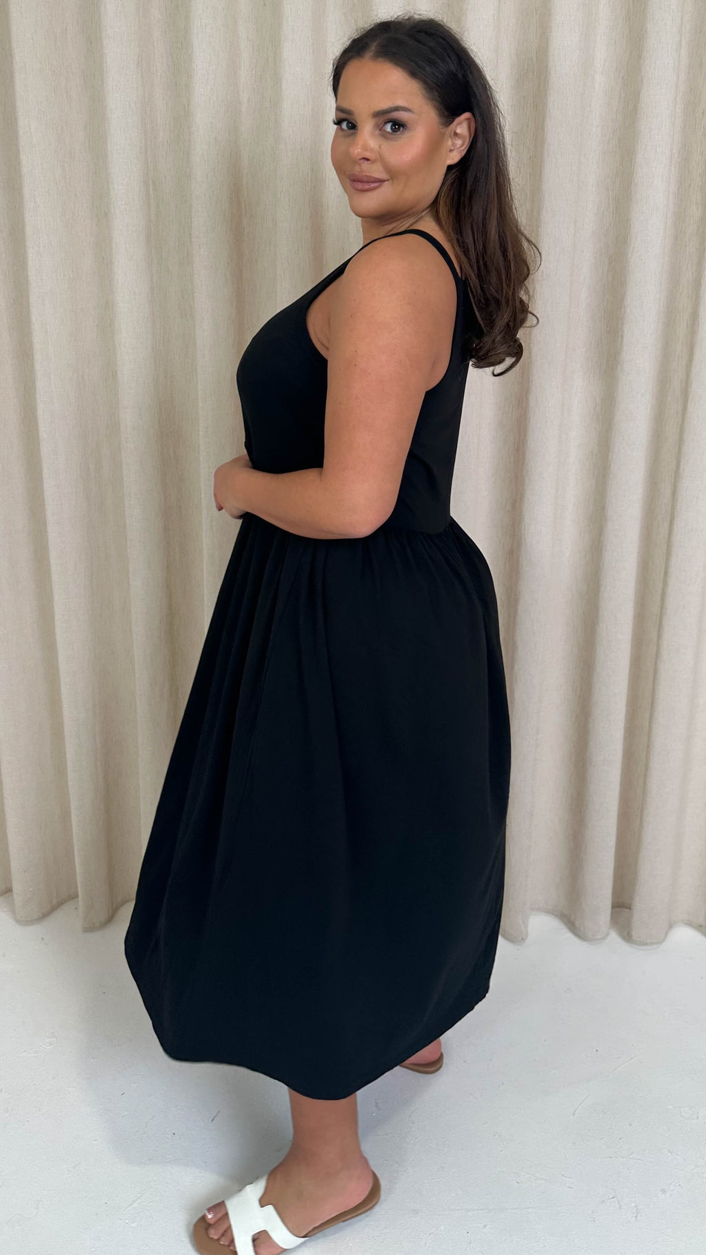 CurveWow Racer Aline Midi Dress Black