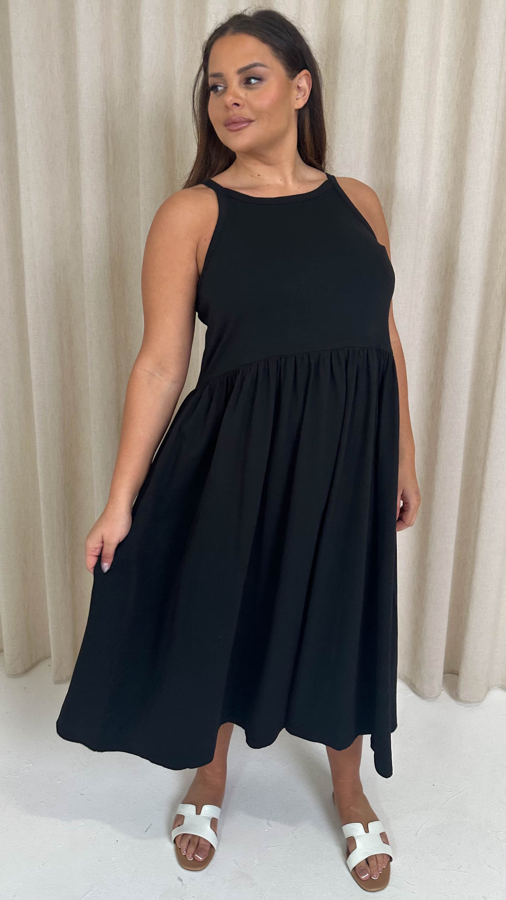 CurveWow Racer Aline Midi Dress Black