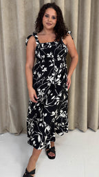 CurveWow Tie Shoulder Strappy Midaxi Dress Mono Floral