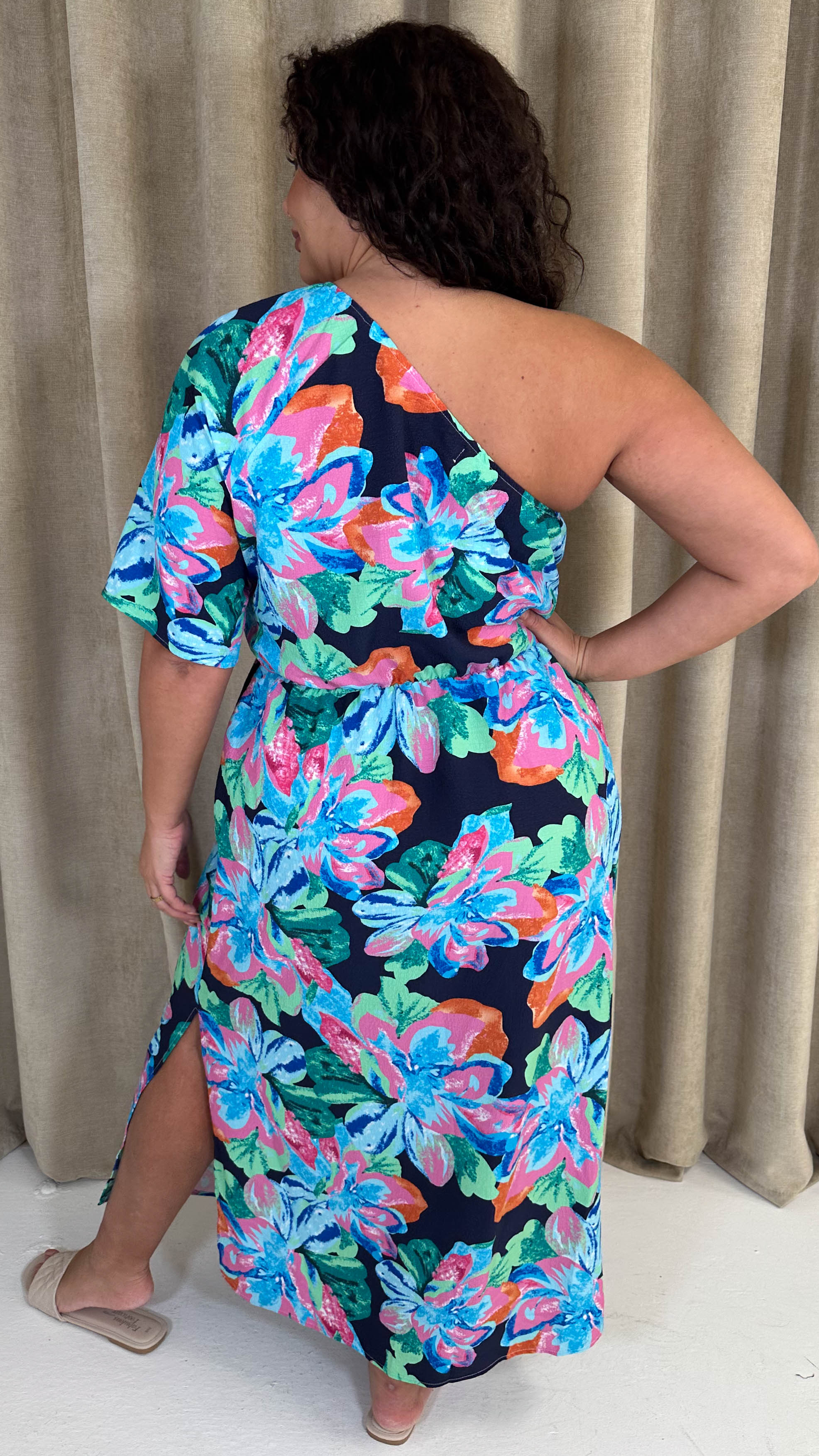 CurveWow One Shoulder Printed Maxi Dress Multi Floral