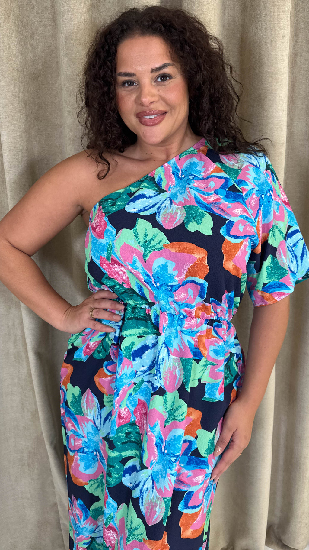 CurveWow One Shoulder Printed Maxi Dress Multi Floral