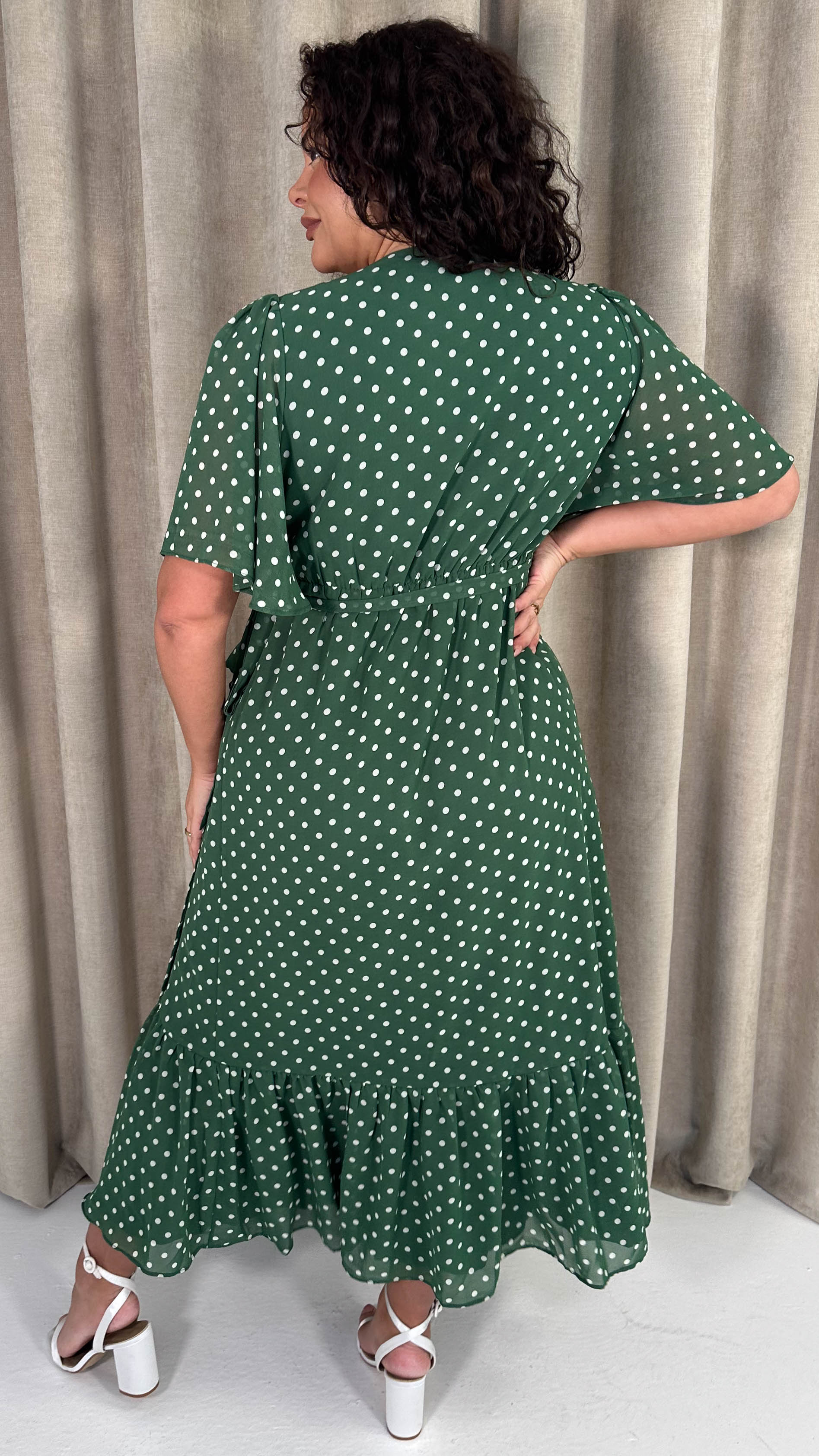 CurveWow Asymmetric Wrap Dress Green Spot