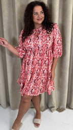 CurveWow Printed Smock Dress Red